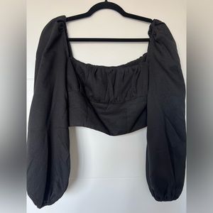 Princess Polly Ariah Long Sleeve Crop Top Black, Size 4